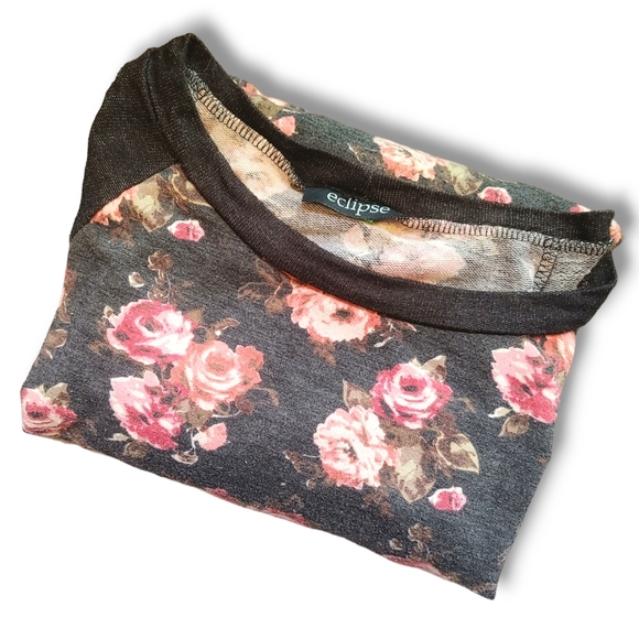 ECLIPSE - Casual Black & Floral Long Sleeve Top Shirt - Picture 6 of 6